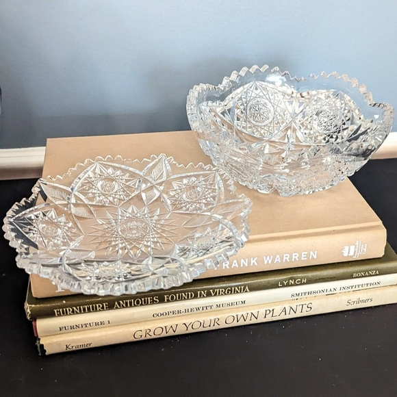 Vintage Set Ornate Heavy Cut Crystal Bowl and Dish - Picture 1 of 7